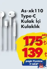 ASONİC AS-XK110 TYPE-C KULAK İÇİ KULAKLIK fiyat ve kampanya bilgisi